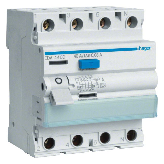 PFGG4R5KJ8L988II22HJ1FLU1O HAGER CDA440D FI-Schutzschalter 4P 40A 30mA